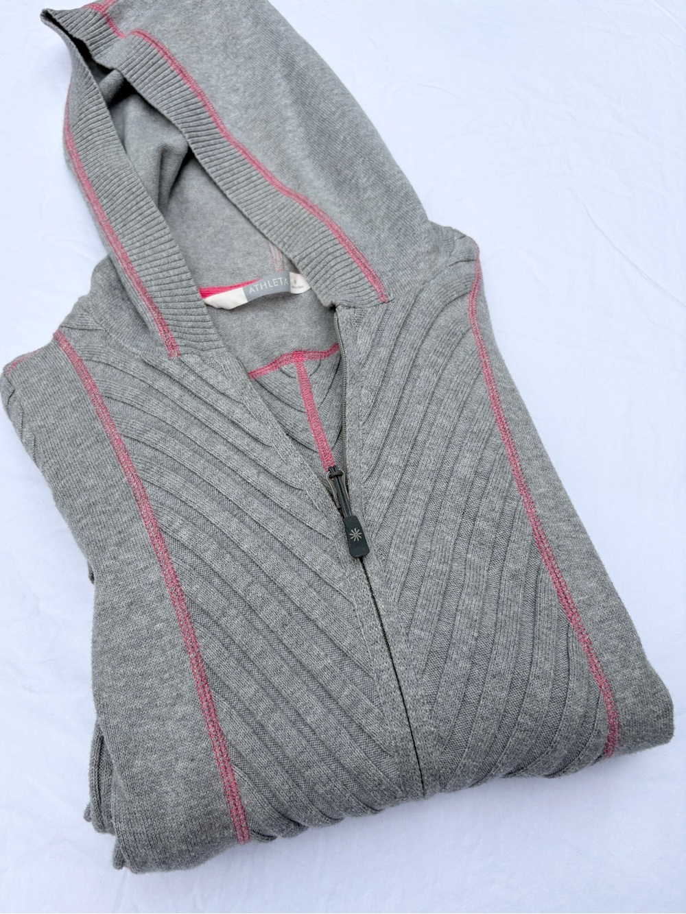 Athleta Gray Hooded Zip Cardigan Medium Organic Cotton Altheisure outdoors fall